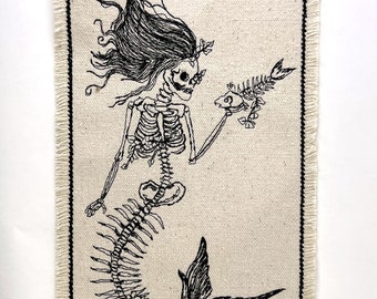 Mermaid Skeleton Embroidered Patch - Backpack Patch - Fix the whole in my jeans - Patch collection - patch jacket - Large patch sea life