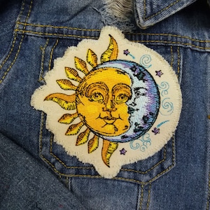 Colorful Sun and Moon Embroidered Patch Celestial Canvas Patch