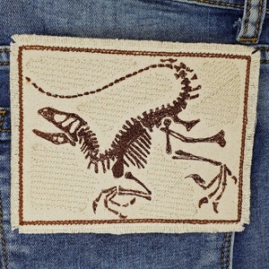 Velociraptor Fossil Embroidered Canvas Patch - Back Pack Patch - Patch Jacket - Patch for Jeans - Dinosaur patch