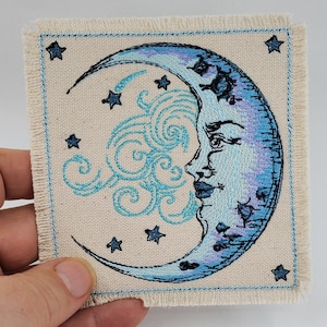 Moon Embroidered Patch Celestial Canvas Patch