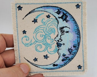 Maan geborduurde patch hemelse canvas patch