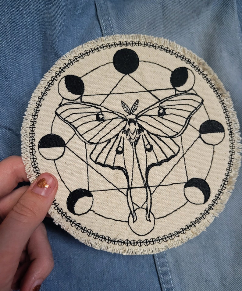 Luna Moth Moon Phase Embroidered Patch Canvas Patch - Back Pack Patch ...