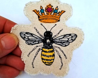 Queen Bee Embroidered Patch Bee Canvas Patch - Bee Patch
