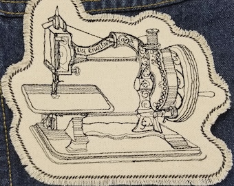 Antieke naaimachine "The Challenge" geborduurde patch Rugpatch Rugzakpatch Borduurwerk naaimachinepatch