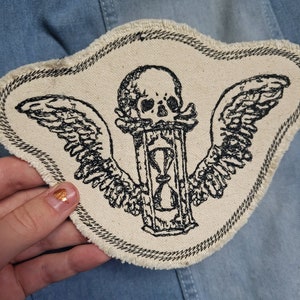 Winged Skull Tombstone - Cemetery - Back Patch Embroidered Patch Canvas Patch Jacket Back