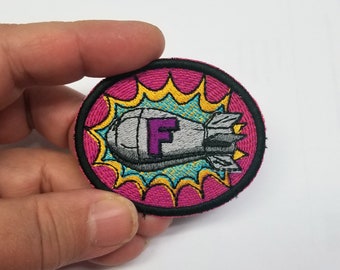 Pop Art - Toppa ricamata con scritta "F" - Toppa per zaino - Toppa termoadesiva - Upcycle