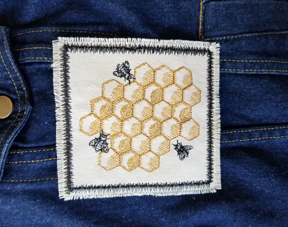 Honeycomb With Bees Embroidered Patch Canvas Patch - Etsy