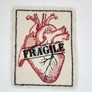 Fragile Anatomical Heart Embroidered Patch Canvas Patch
