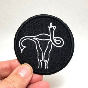 Angry Uterus - Back Patch - Backpack Patch - Embroidery - Upcycle - Flipping Off Uterus