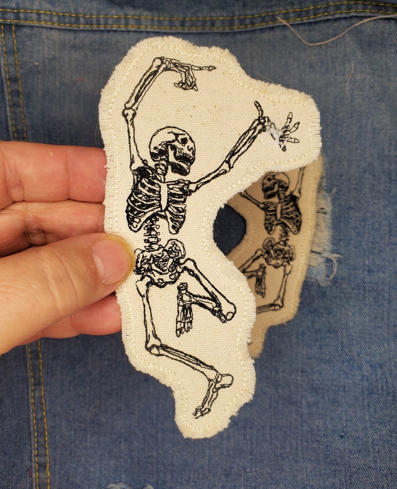 Dancing Skeleton Embroidered Patch Canvas Patch Hole in my Jeans Patch image 4