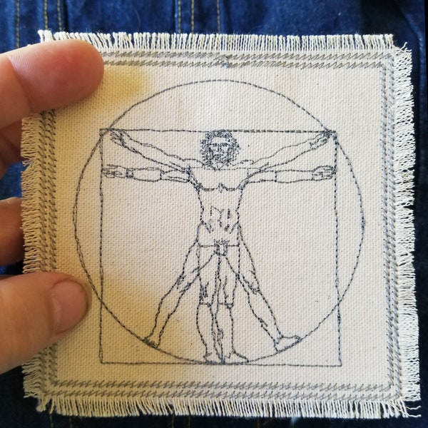 Da Vinci The Vitruvian Man sketch Embroidered Patch Canvas Patch