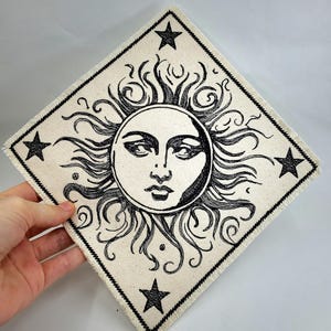 Extra Large Swirly Sun Embroidered Patch Celestial Canvas Patch - Patch for backpack or jacket