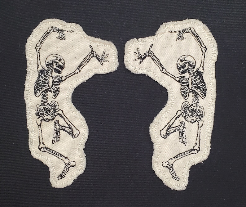 Dancing Skeleton Embroidered Patch Canvas Patch Hole in my Jeans Patch image 1