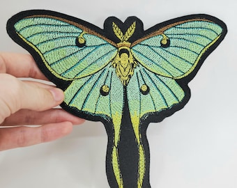 Large Luna Moth Moon Phase Embroidered Patch Canvas Patch - Back Pack Patch - Patch Jacket