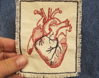 Anatomical Heart Embroidered Patch Canvas Patch - Vintage Style