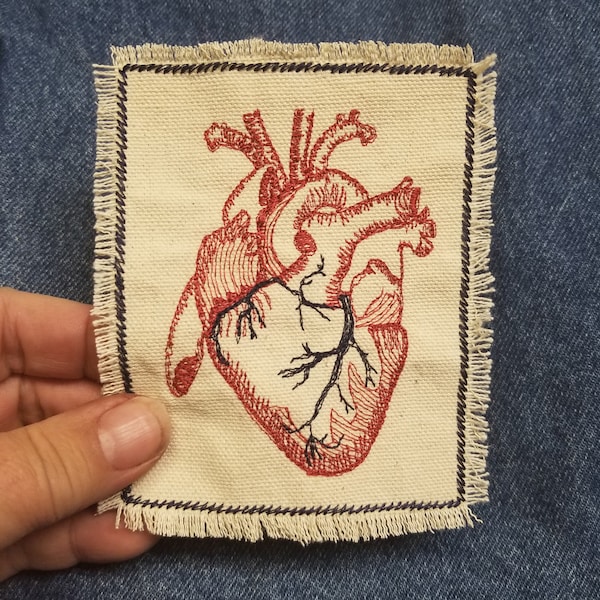 Anatomical Heart Embroidered Patch Canvas Patch - Vintage Style