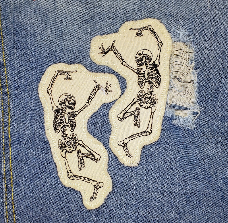 Dancing Skeleton Embroidered Patch Canvas Patch Hole in my Jeans Patch image 5