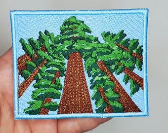 Redwood Trees Iron On Patch - Outdoors Nature Patch - Gazing at Trees - Patch for Jacket - Tree Patch