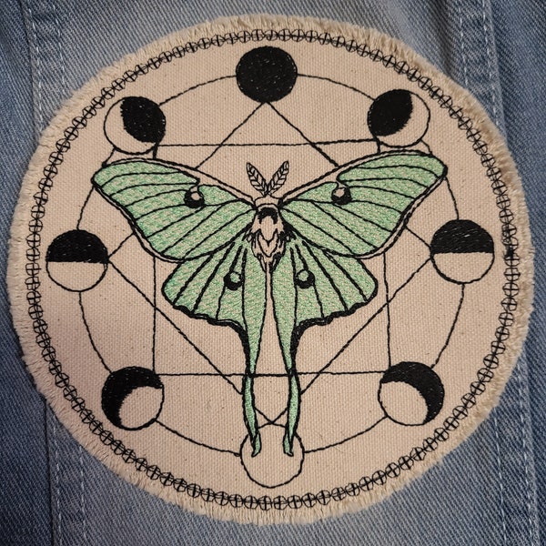 Luna Moth Moon Phase Embroidered Patch Canvas Patch - Back Pack Patch - Patch Jacket