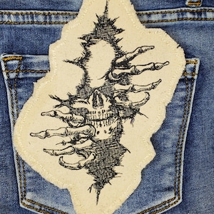 Breaking Thru Skeleton Embroidered Patch Canvas Patch - Hole in my Jeans Patch