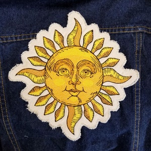 Large Back Patch Colorful Sun Embroidered Patch Celestial Canvas Patch Jacket Back