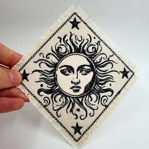 Swirling Sun Embroidered Patch Celestial Canvas Patch - Patch for backpack or jacket