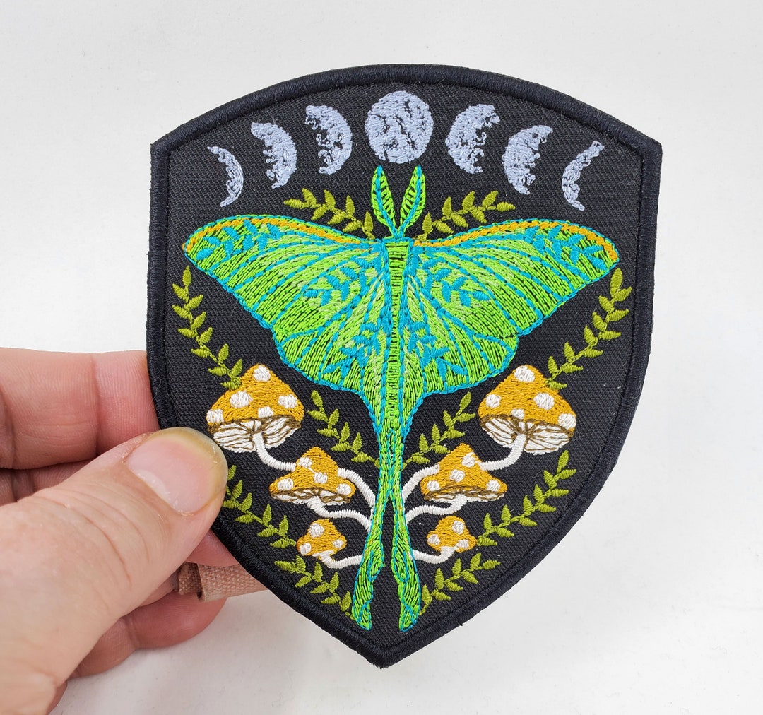 Luna Moth Moon Phase With Mushrooms Embroidered Patch - Patch Jacket ...