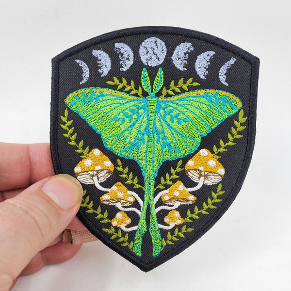 Luna Moth Moon Phase with Mushrooms Embroidered Patch - Patch Jacket - Patch Collection - Iron On