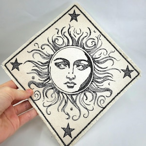 Extra Large Swirly Sun Embroidered Patch Celestial Canvas Patch - Patch for backpack or jacket