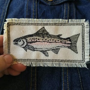 Rainbow Trout Embroidered Patch Canvas Patch - Wildlife patch - fishing embroidery patch
