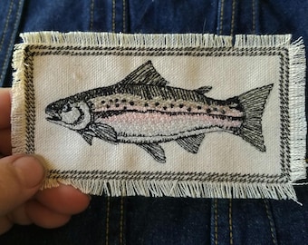 Parche bordado de trucha arcoíris, parche de lona, parche de vida silvestre, parche bordado de pesca