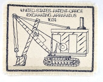 Vintage 1931 Excavator Blueprint Embroidered Patch: Construction Gift