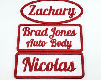 Personalized Name Embroidered Iron On Name Tag - Garage Name Tag - name iron on patch - uniform name patch -Choose your color Add your name