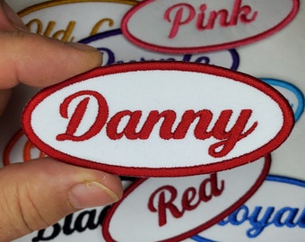 Custom Name Patch Embroidered Iron On Name Tag - Garage Name Tag - name iron on patch - uniform name patch - Choose your color