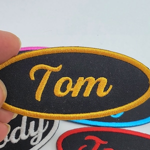Parche de nombre personalizado con fondo negro, etiqueta con nombre bordada para planchar, etiqueta con nombre para garaje, parche con nombre para planchar, parche con nombre para uniforme personalizado