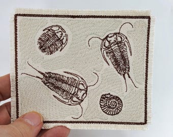 Embroidered Fossils Canvas Patch: Ammonite & Trilobites