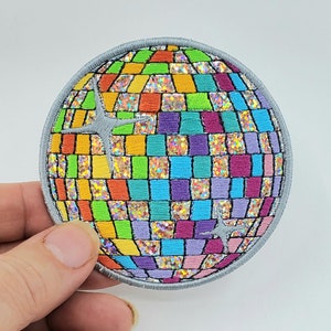 Colorful Rainbow Disco Ball Embroidered Patch - Backpack Patch - messenger bag patch - glitter Disco ball patch - Made in the US