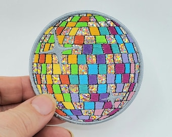 Colorful Rainbow Disco Ball Embroidered Patch - Backpack Patch - messenger bag patch - glitter Disco ball patch - Made in the US