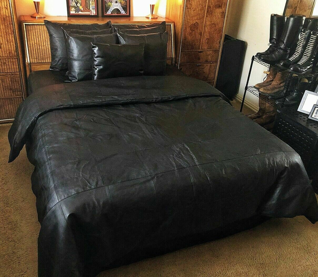 Soft Sheep Nappa Real Leather Queen Size Bed Sheet With Two Pillow