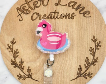 Flamingo Badge Reel, Flamingo Floaty, Summer Badge Reel, Cute Badge Reel, ID Holder, Badge Holder for Work, Retractable Badge Reel