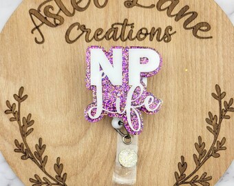 NP Badge Reel, Badge Reel, Nurse Practitioner Badge Reel, Women's Badge Reel, Glitter Badge Reel, ID Holder, Nurse Badge Reel, Nurse Gift