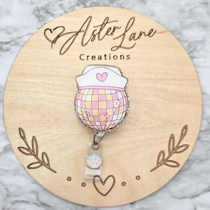 Nurse Hat Badge Reel, Nurse Badge Reel, Nurse Disco Ball Badge Reel, Cute Disco Ball, Trendy Gift, Badge Reel, ID Holder, Disco Ball Gift