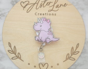 Dinosaur Badge Reel, Cute Dinosaur, Dino Badge Reel, Dinosaur Gift, Cute Triceratop, Funny badge Eeel, Badge reel, Glitter Badge Reel
