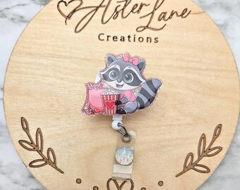 Raccoon Badge Reel, Holiday Badge Reel, Cute Raccoon, Movie Raccoon, Badge Reel, Racoon With Snacks, Cute Gift, Glitter Badge Reel