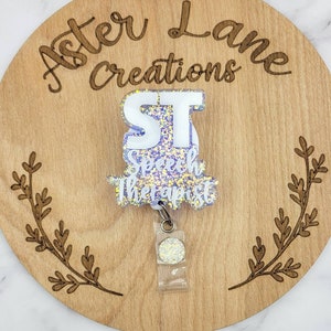 Speech Therapist Badge Reel, Glitter Badge Reel, Women&#39;s Badge Reel, ST badge reel, Speech Therapist Gift, ST Gift, Women&#39;s Badge Reel