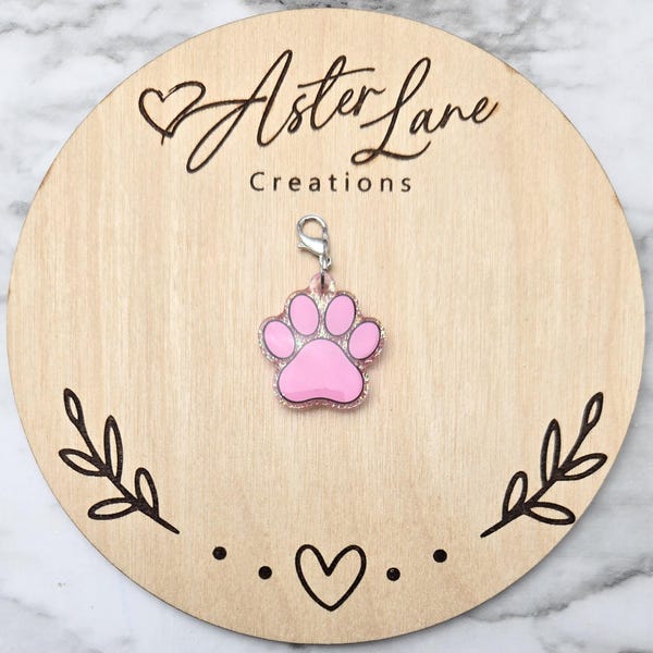 Badge Reel Charm, Cute Charm, Paw Charm, Glitter Charm, Badge Charm, Clip On Charm, Badge Charm, Cute Paw Print, Dog Charm, Dog Mom Gift