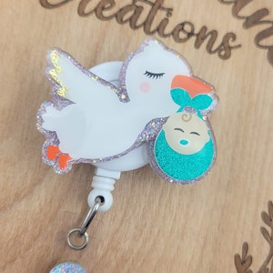 Stork Badge Reel, Labor and Delivery Badge Reel, Baby Nurse Badge Reel, Stork and Baby, Labor Nurse Gift, Pediatrician Badge Reel, ID Holder image 3