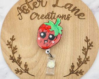Strawberry Badge Reel, Cute Food Badge Reel, Fruit Badge Reel, Summer Badge Reel, Kawaii Badge Reel, Cute Strawberry Gift, Foodie Gift