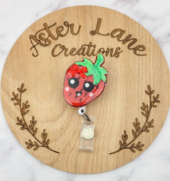 Strawberry Badge Reel, Cute Food Badge Reel, Fruit Badge Reel, Summer Badge Reel, Kawaii Badge Reel, Cute Strawberry Gift, Foodie Gift