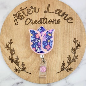 Flower Badge Reel, Spring Badge Reel, Plant Badge Reel, Badge Reel, Plant Gift, Gift for Nurse, Easter Badge Reel, ID Holder, Tulip